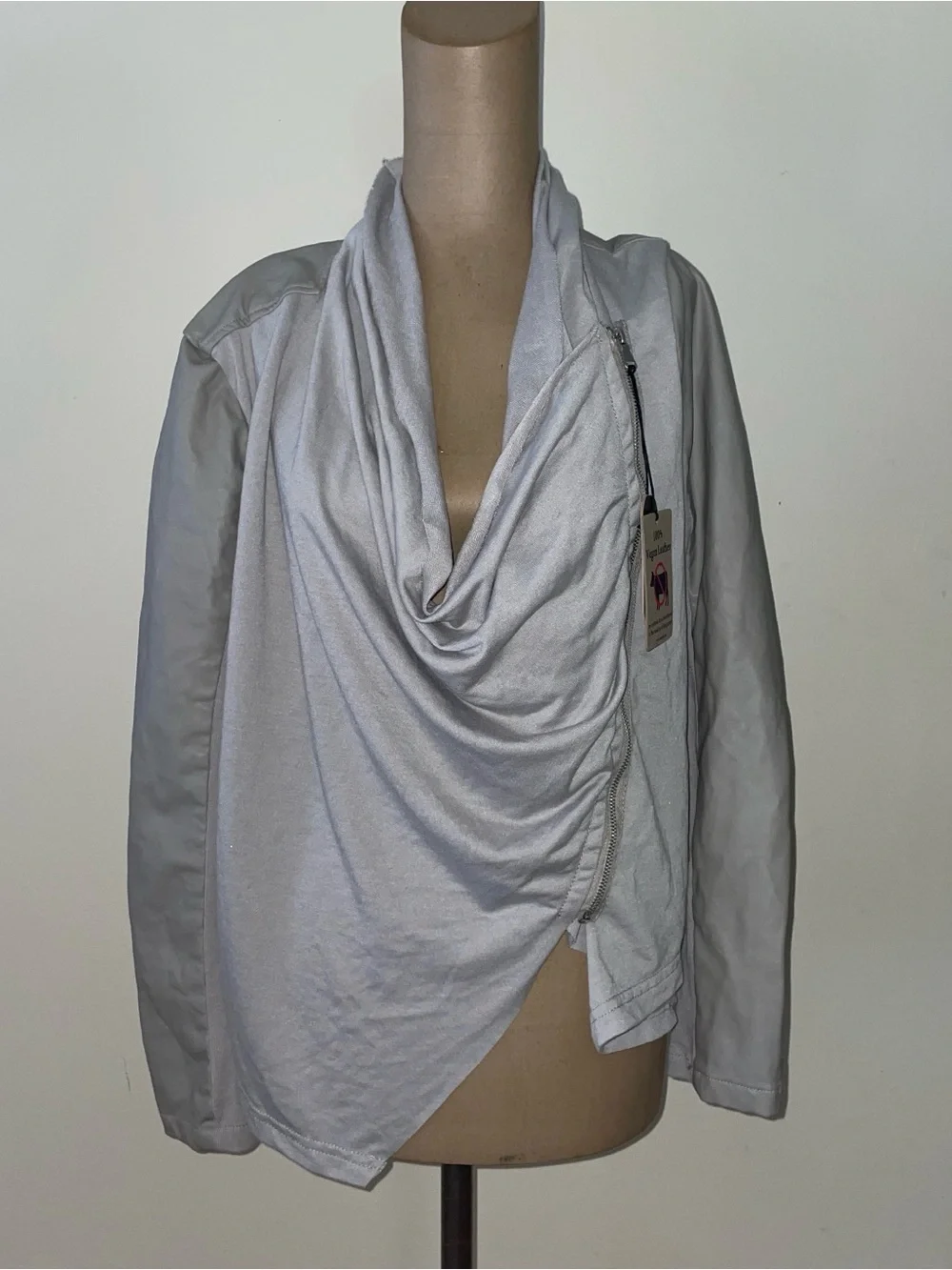 Draped Open-Front Jacket - Grey-Vegan Leather NWT -Large